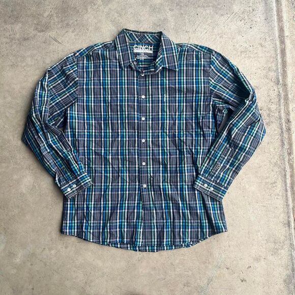 Cinch Modern Fit Blue plaid Button up Mens size XL - Picture 1 of 2